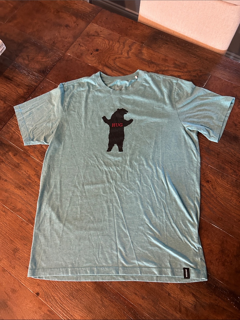 PrAna Bear Hug Graphic Men’s T-Shirt Teal Size L Short Sleeves Crew Neck
